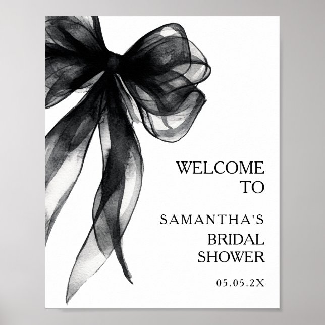 Modern Black Bow Bridal Shower Welcome Sign Poster (Vorne)