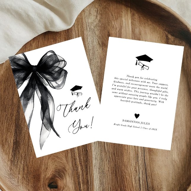 Modern Black Bow Graduation Party Dankeskarte (Von Creator hochgeladen)
