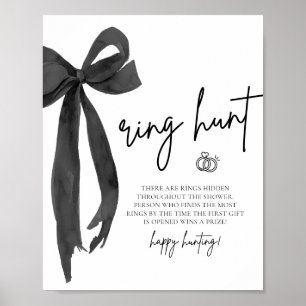 Modern Black Bow Ring Hour Brautparty Game Sign Poster
