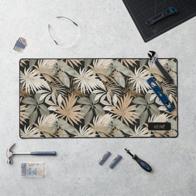 Modern Black Brown Leaves Jungle Masculin Custom Schreibtischunterlage (Arbeitsplatz)