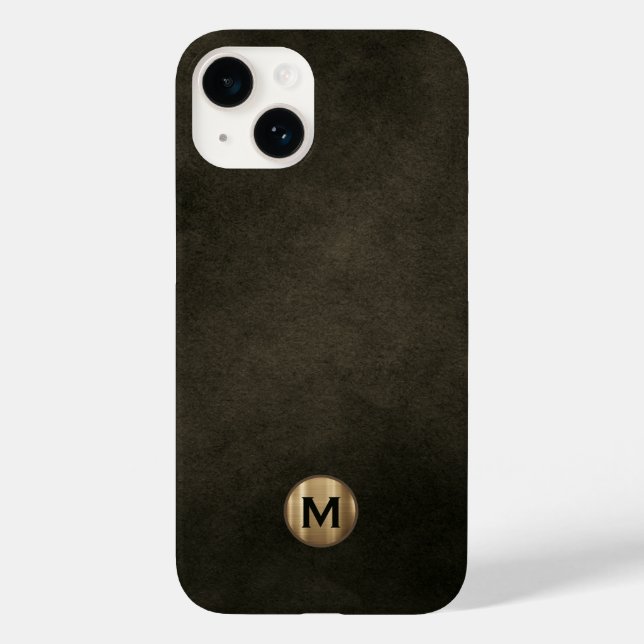 Modern Black Brushed Gold Monogram Case-Mate iPhone 14 Hülle (Rückseite)