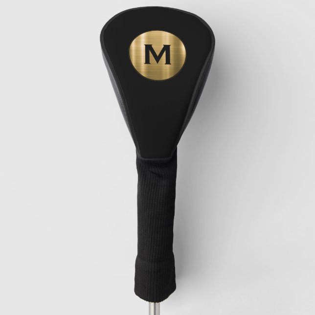 Modern Black Brushed Gold Monogram Golf Headcover (Vorderseite)