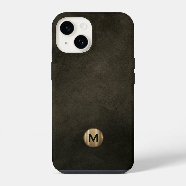 Modern Black Brushed Gold Monogram iPhone 14 Hülle (Rückseite)