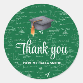 Modern Black Cap Green Math Graduation Thank You Runder Aufkleber