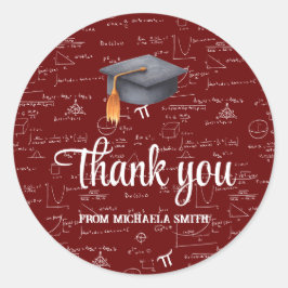 Modern Black Cap Math Graduation Maroon Thank You Runder Aufkleber