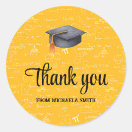 Modern Black Cap Yellow Math Graduation Thank You Runder Aufkleber