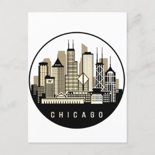 Modern Black Chicago Illinois Skyline Postkarte