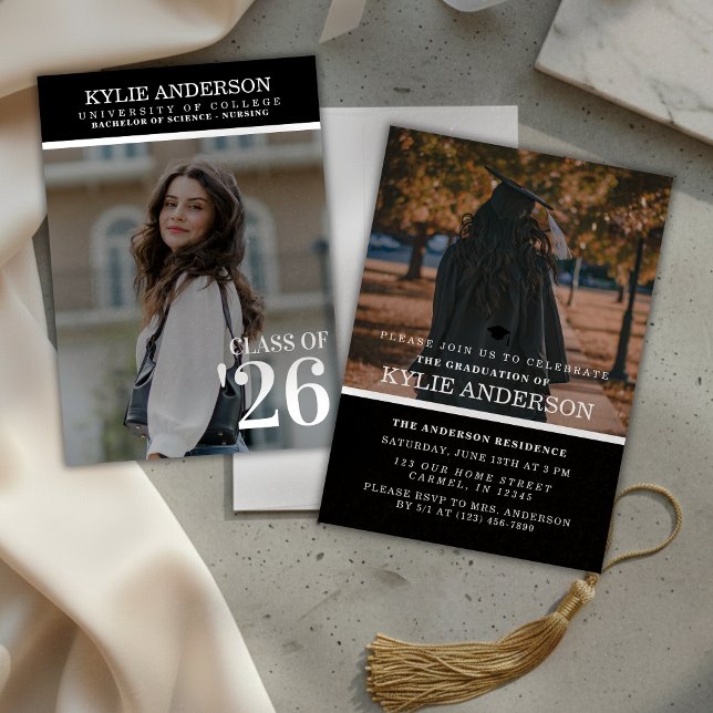 Modern Black College Graduation Senior Photo Einladung (Modern Black College Graduation Senior Photo Invitation)