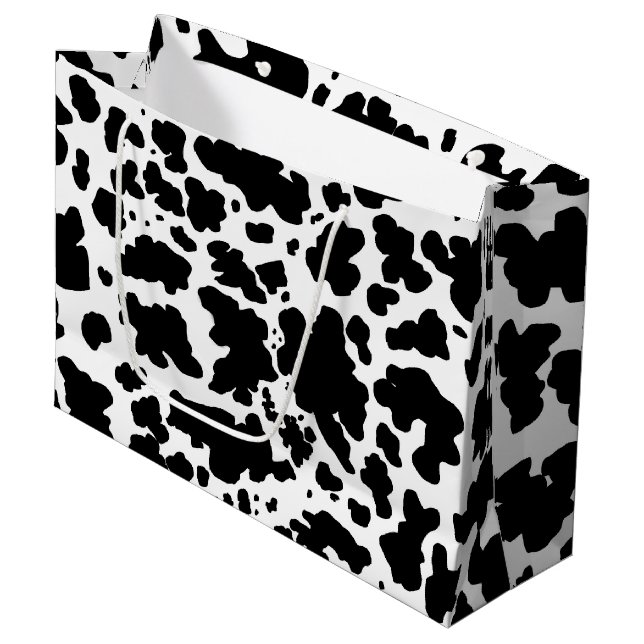 Modern Black Cow Skin Rodeo Animal Print Große Geschenktüte (Vorderseite Schrägansicht)