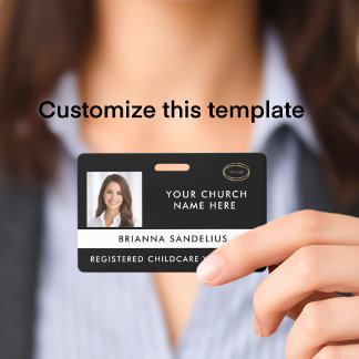 Modern Black Custom Logo Photo ID Church Volunteer Ausweis