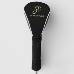 Modern Black Custom Template Gold Monogram Best Golf Headcover