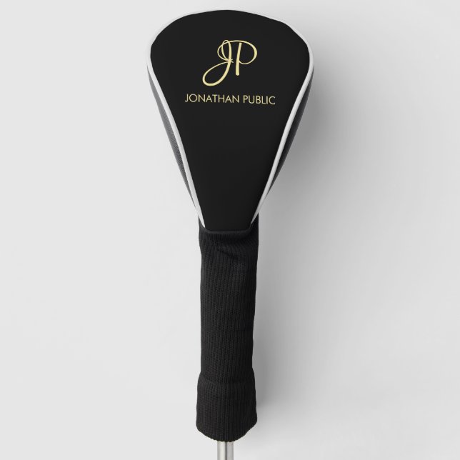 Modern Black Custom Template Gold Monogram Best Golf Headcover (Vorderseite)