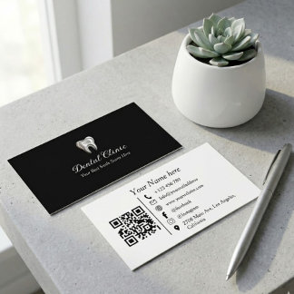 Modern Black Dental Clinic Logo QR Code Dentist Visitenkarte