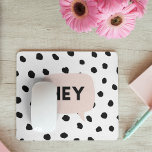 Modern Black Dots & Bubble Chat Pink With Hey Mousepad<br><div class="desc">Modern Black Dots & Bubble Chat Pink With Hey</div>