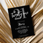 Modern Black Elegant 21. Geburtstag Einladung<br><div class="desc">Eine einfache,  moderne Einladung zum 21. Geburtstag mit eleganter Kalligraphie-Schrift-Typografie und minimalistischem Design in Schwarz-Weiß-Farbe.</div>