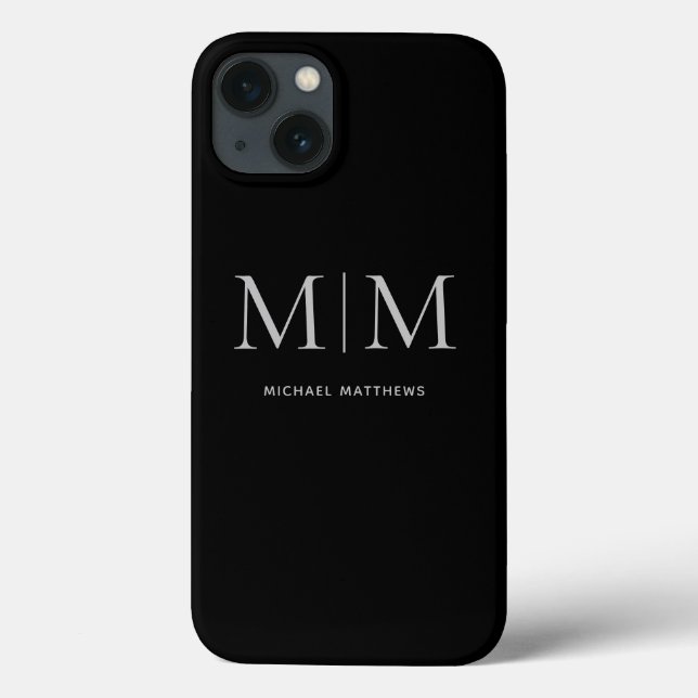 Modern Black Elegant Personalisiert Monogram Name Case-Mate iPhone Hülle (Rückseite)