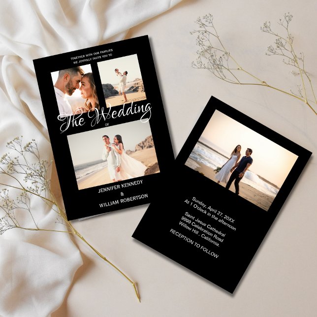 Modern Black Elegant Script Photo Classic Wedding  Einladung (Von Creator hochgeladen)