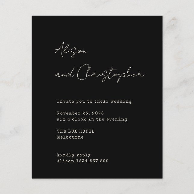 Modern Black Elegant Script Wedding Invitation (Vorderseite)