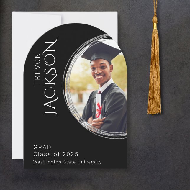 Modern Black Foto Masculine Graduation Party Einladung (Von Creator hochgeladen)