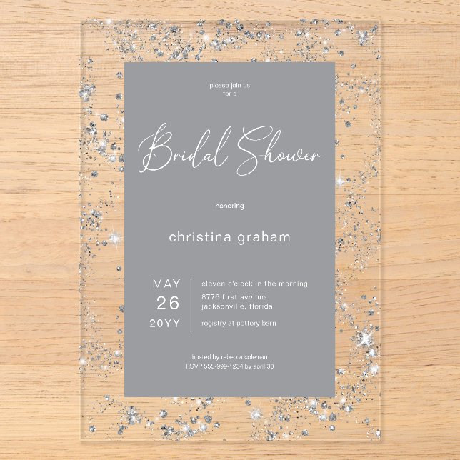 Modern Black Glam Diamond Frame Bridal Luncheon Acryleinladungen (Vorderseite)