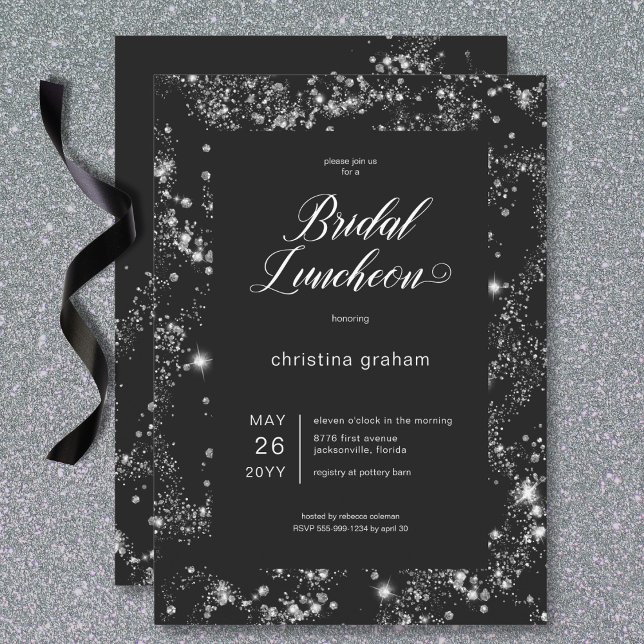 Modern Black Glam Diamond Frame Bridal Luncheon Einladung (Modern Black Glam Diamond Frame Bridal Luncheon Invitation)