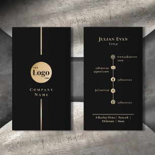 Modern Black Glitzer Gold Luxe Company Logo Visitenkarte