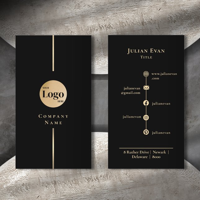 Modern Black Glitzer Gold Luxe Company Logo Visitenkarte (Von Creator hochgeladen)
