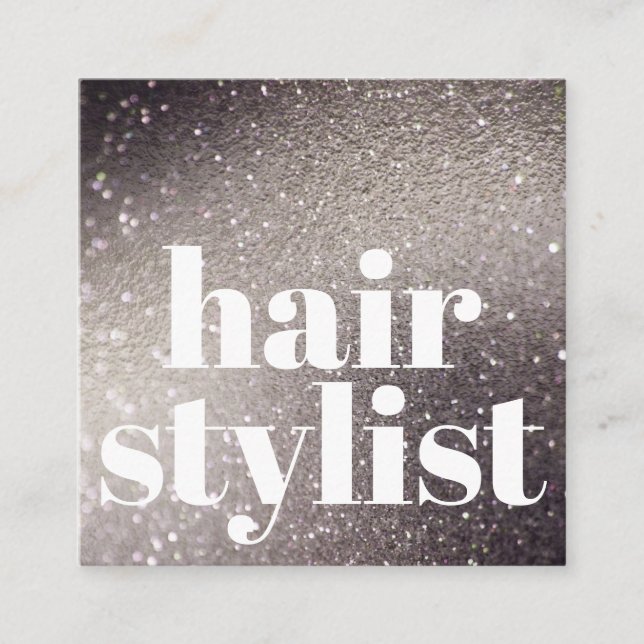 Modern Black Glitzer Iridescent Hair Stylist Quadratische Visitenkarte (Vorderseite)
