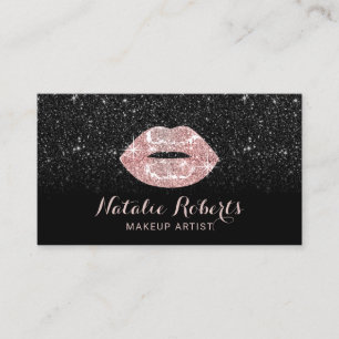 Modern Black Glitzer Rose Gold Lippen Makeup Künst Visitenkarte
