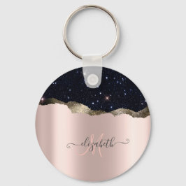Modern Black Glitzer Rose Gold Monogram Schlüsselanhänger