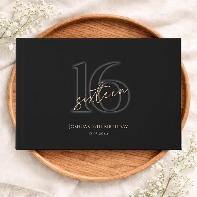 Modern Black Gold 16. Geburtstag Gästebuch (Modern Black Gold 16th Birthday Guest Book)