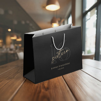 Modern Black Gold 16th Birthday Große Geschenktüte