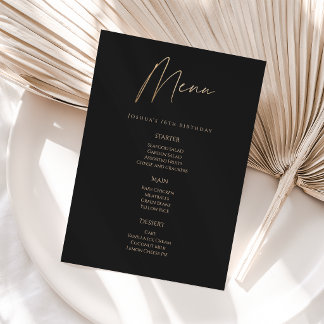 Modern Black Gold 16th Birthday Party Menu Card Einladung