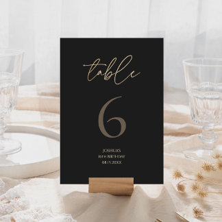 Modern Black Gold 16th Birthday Party Table Number RSVP Karte