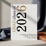 Modern Black Gold 2026. Graduation Save The Date<br><div class="desc">Modern Black Gold Text 2026 White Graduation. Available digitally and printed. A contemporary typographical design with stylish large typography rotated and to the left hand side at the top in black and gold. Easily personalise the rest of the text.</div>