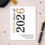 Modern Black Gold 2026 Graduation Save The Date<br><div class="desc">Modern Black Gold Text 2026 White Graduation. Available digitally and printed. A contemporary typographical design with stylish large typography rotated and to the left hand side at the top in black and gold. Easily personalise the rest of the text.</div>