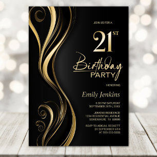 Modern Black Gold 21. Geburtstag Party Einladung