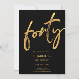 Modern Black & Gold 40th Birthday Invitation Einladung