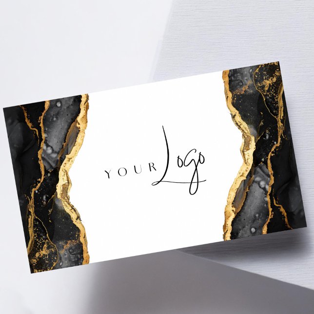 Modern Black Gold Agate Logo Visitenkarte (Von Creator hochgeladen)