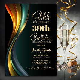 Modern Black Gold Any Age Surprise Birthday Party Einladung