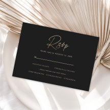 Modern Black Gold Birthday RSVP Card, Meal Choice