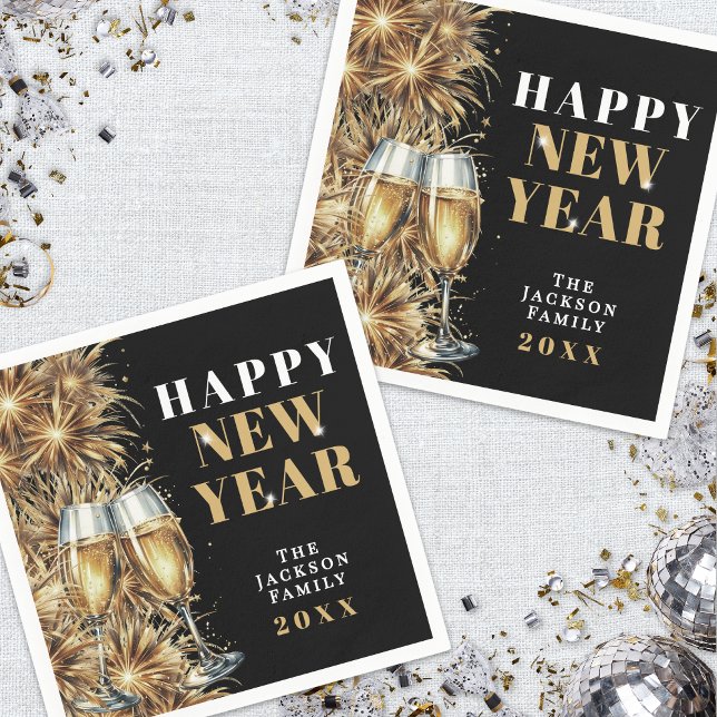 Modern Black Gold Champagne New Year's Eve Party Serviette (Modern Black Gold Champagne New Year's Eve Party Napkins)