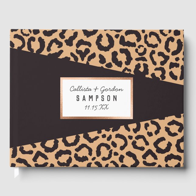 Modern Black Gold Cheetah Leopard Animal Print Gästebuch (Vorderseite)