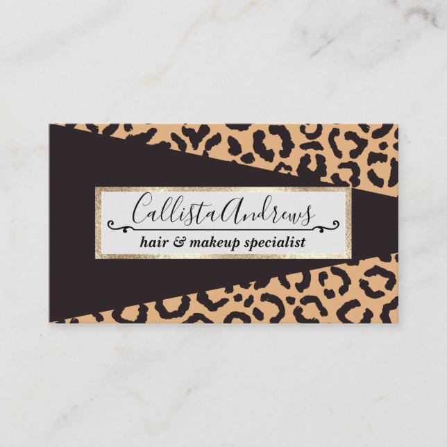 Modern Black Gold Cheetah Leopard Animal Print Visitenkarte (Vorderseite)