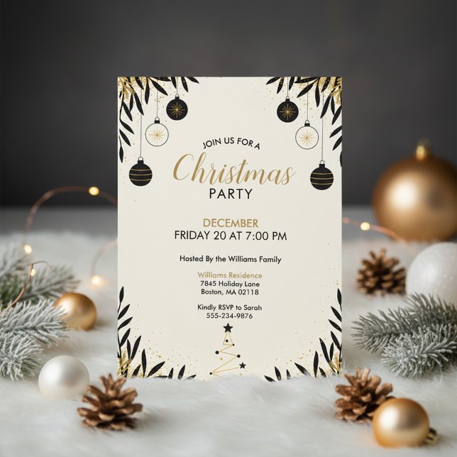 Modern Black Gold Christmas Party Invitation Einladung (Modern Holiday Invitation)
