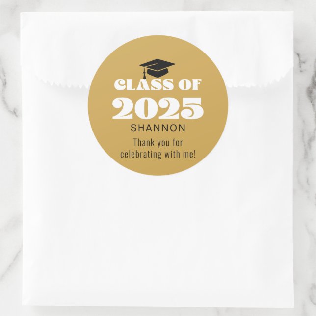 Modern Black Gold Class 2025 Vielen Dank Runder Aufkleber (Tasche)
