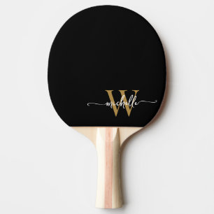Modern Black Gold Custom Monogram Name Script Tischtennis Schläger