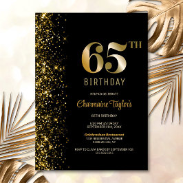 Modern Black Gold Glitzer 65. Geburtstagsparty Einladung
