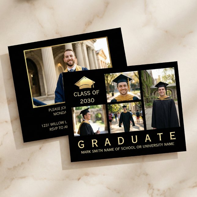 Modern Black & Gold Graduation Photo Invitation Einladung (#Graduation2026
#ClassOf2026
#GradParty2026
#GraduationInvitation
#GraduationCard#BlackAndGoldDesign)