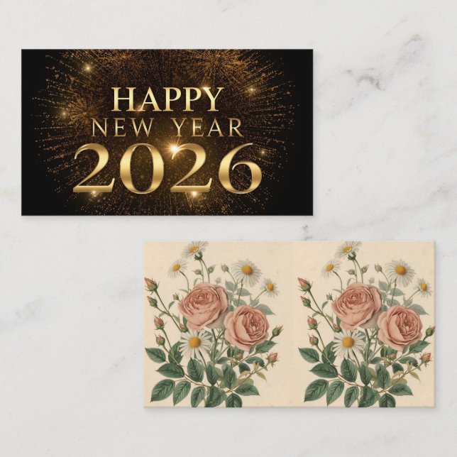 modern black gold happy new year business card visitenkarte (Vorne/Hinten)